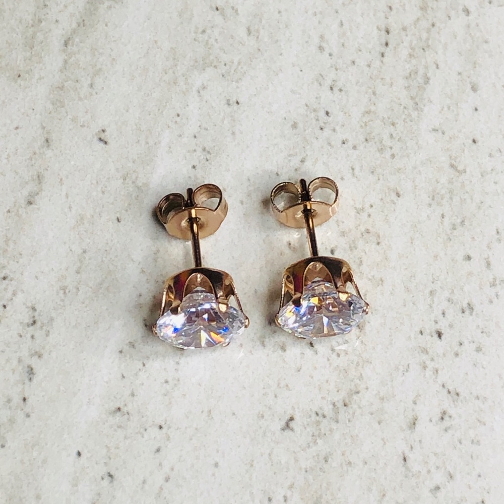Rose Gold Surgical Steel CZ Earrings